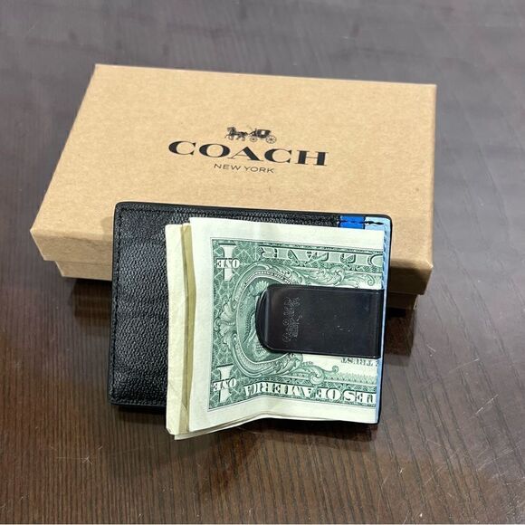 COACH monogram canvas money clip 5 card slot slim wallet NIB - Picture 5 of 7